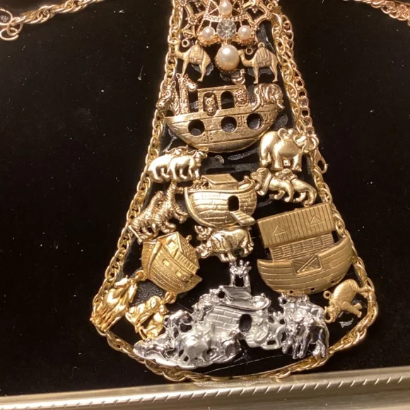 Cross Noah Ark jewelry picture framed elephant boat cross gold mantle handmade - Picture 4 of 5